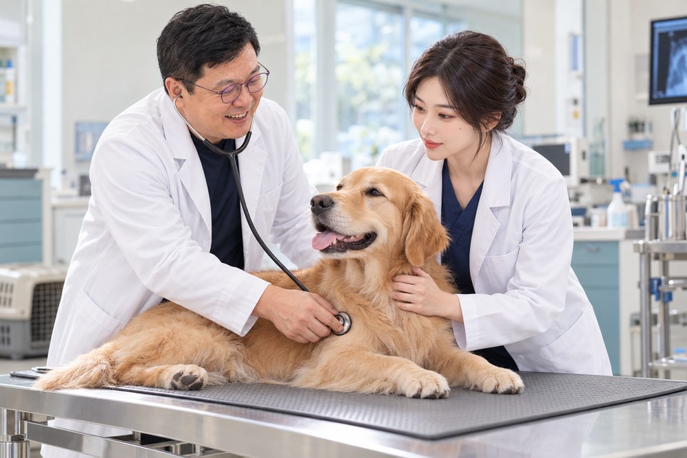獸醫團隊為犬隻檢查(AI 生成示意)